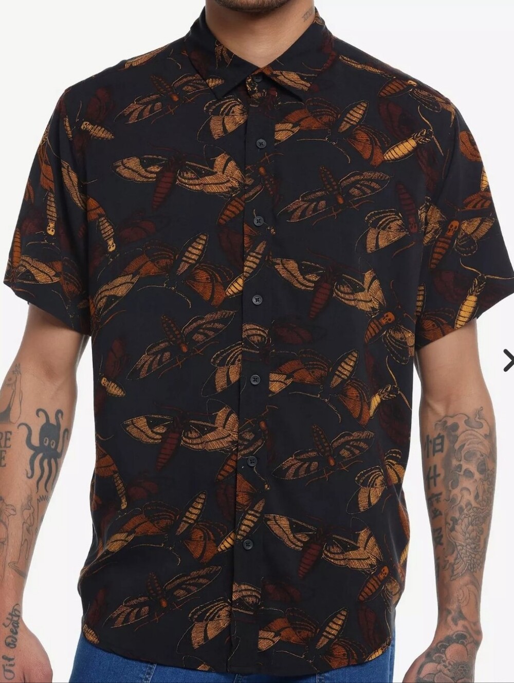 Hot Topic Button Up Grunge Moth Shirt Med
